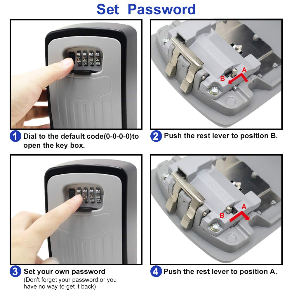 Extra Large Key Storage Lock Box，4 Digit Combination Wall Mounted Lock