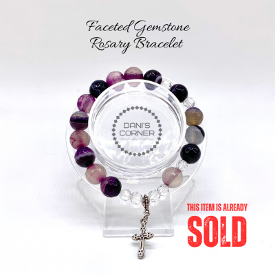 Dani's Corner Violet Banded Faceted Agate Gemstone Rosary Bracelet