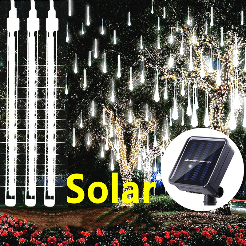 Solar/Plug in meteor tube waterproof 8 tube meteor shower lamp Christmas Ramadan decoration Christmas tree decoration Rainbow lights for outdoor courtyard garden and shopping mall decoration