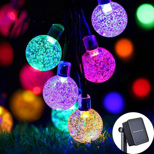 TIMSOT Solar String Lights Outdoor 100 LED Crystal Globe Lights Waterproof Solar Festoon Fairy Light for Garden Christmas Party Decor