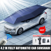 4.2M/3.2M Semi-Auto Car Sun Shade Umbrella Tent Detachable Multifunctional Car Roof Umbrella Waterproof Car Sunshield Umbrella Car Cover Outdoor Protection Remote Control Cover Tent Car Shade Cover All Car Series Anti-theft Windproof Car Tent