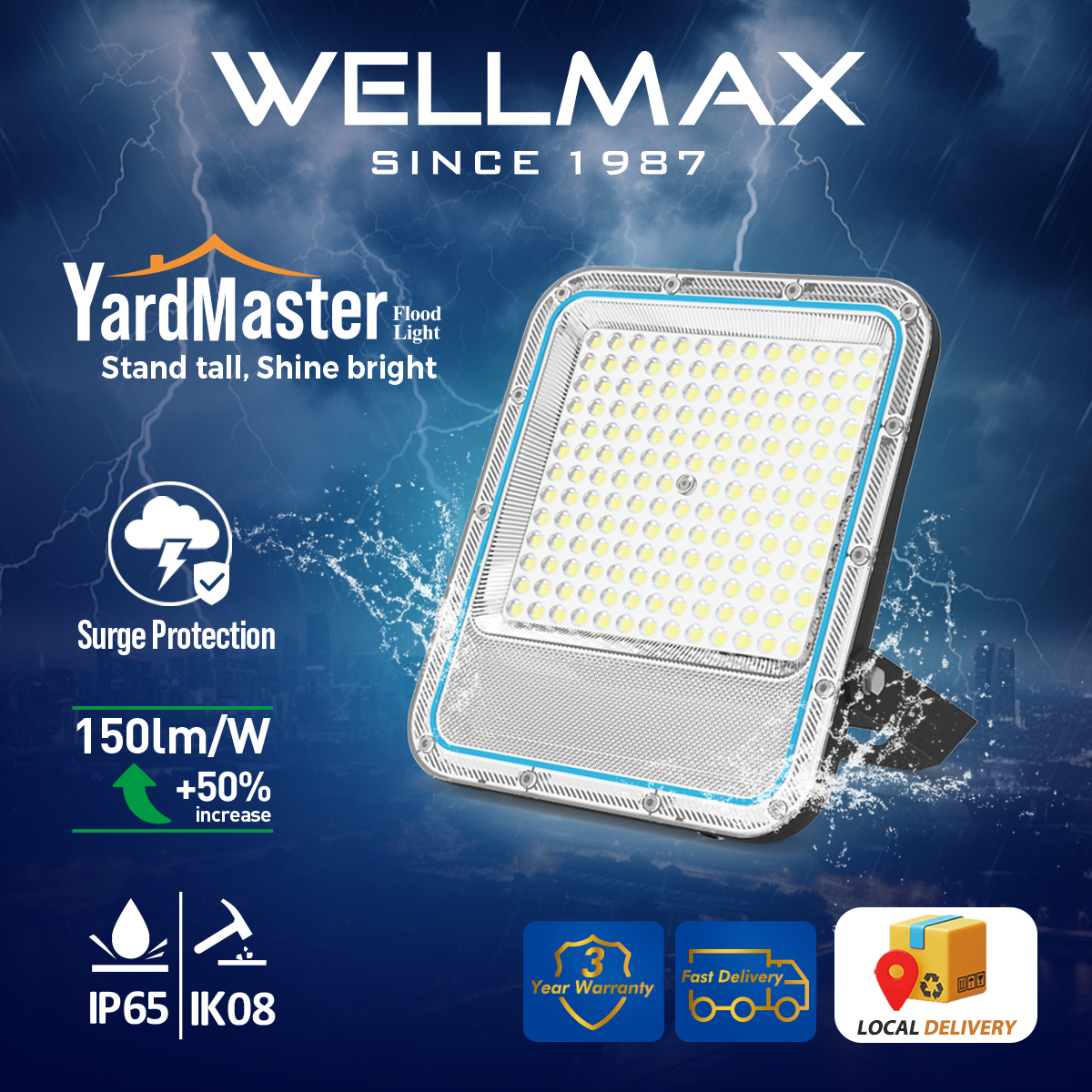 【Non-solar 】WELLMAX LED Flood light Outdoor Waterproof Street Lamp IP65 lighting Super Bright 6500K