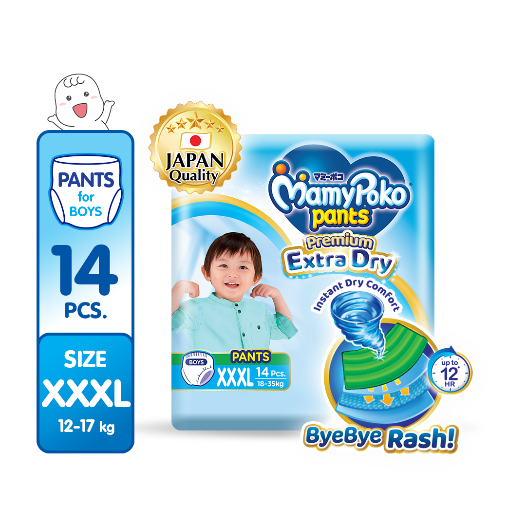 MAMYPOKO Extra Dry Baby Disposable Diaper Pants Boy XXXL 14 pcs