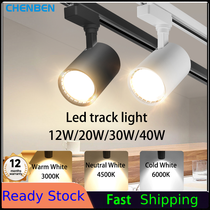 Chenben led track light spotlight ceiling lights 12w 20w 30w 40w cob aluminum track rail lighting fixture spot lamp for home decor living room kitchen store