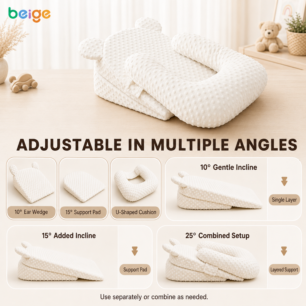 Anti-Spill Baby Feeding Pillow Adjustable Angle Portable Double Layer Design Soft Breathable for Newborns 0-24 Months