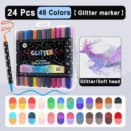 24/48 Color Dual Tip Glitter Metallic Outline acrylic marker set colored pen highlighter pen set coloring materials set