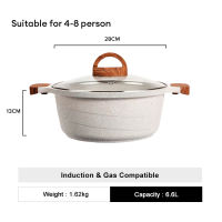 JEETEE White Granite Stone Induction Non Stick Casserole Pot with Cover Makapal Big Cooking Pot for Rice 20/24/28CM Suitable All Stoves
