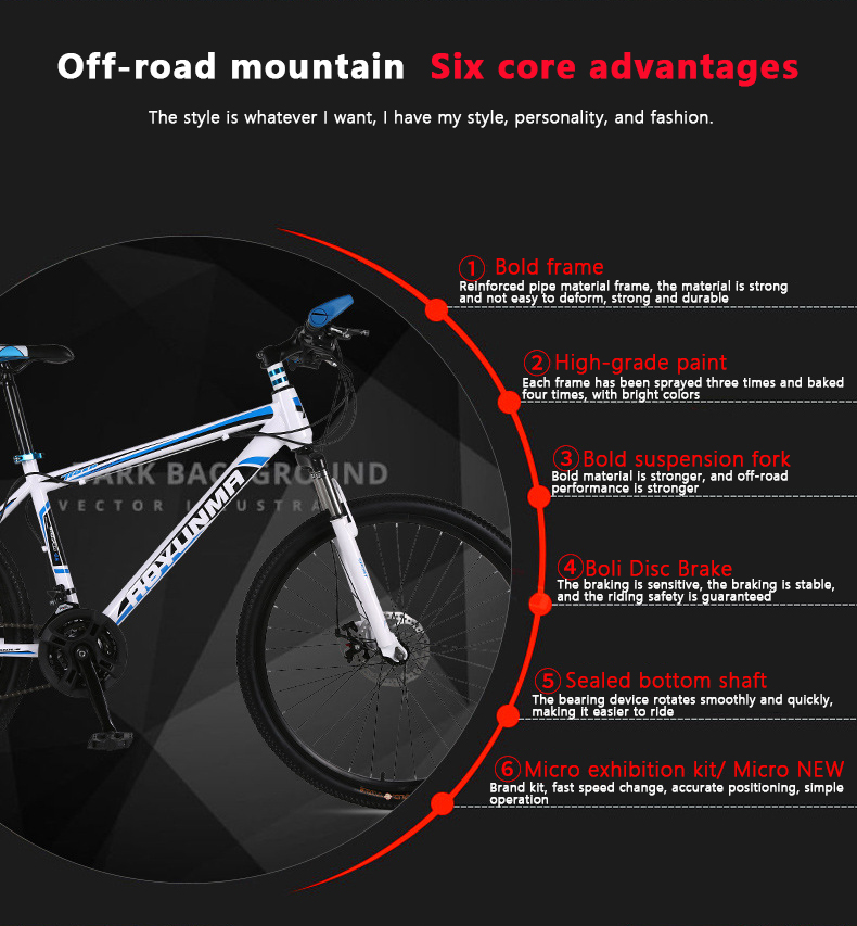 Yeesall mountain bike 26 inches 21-speed high carbon steel double 