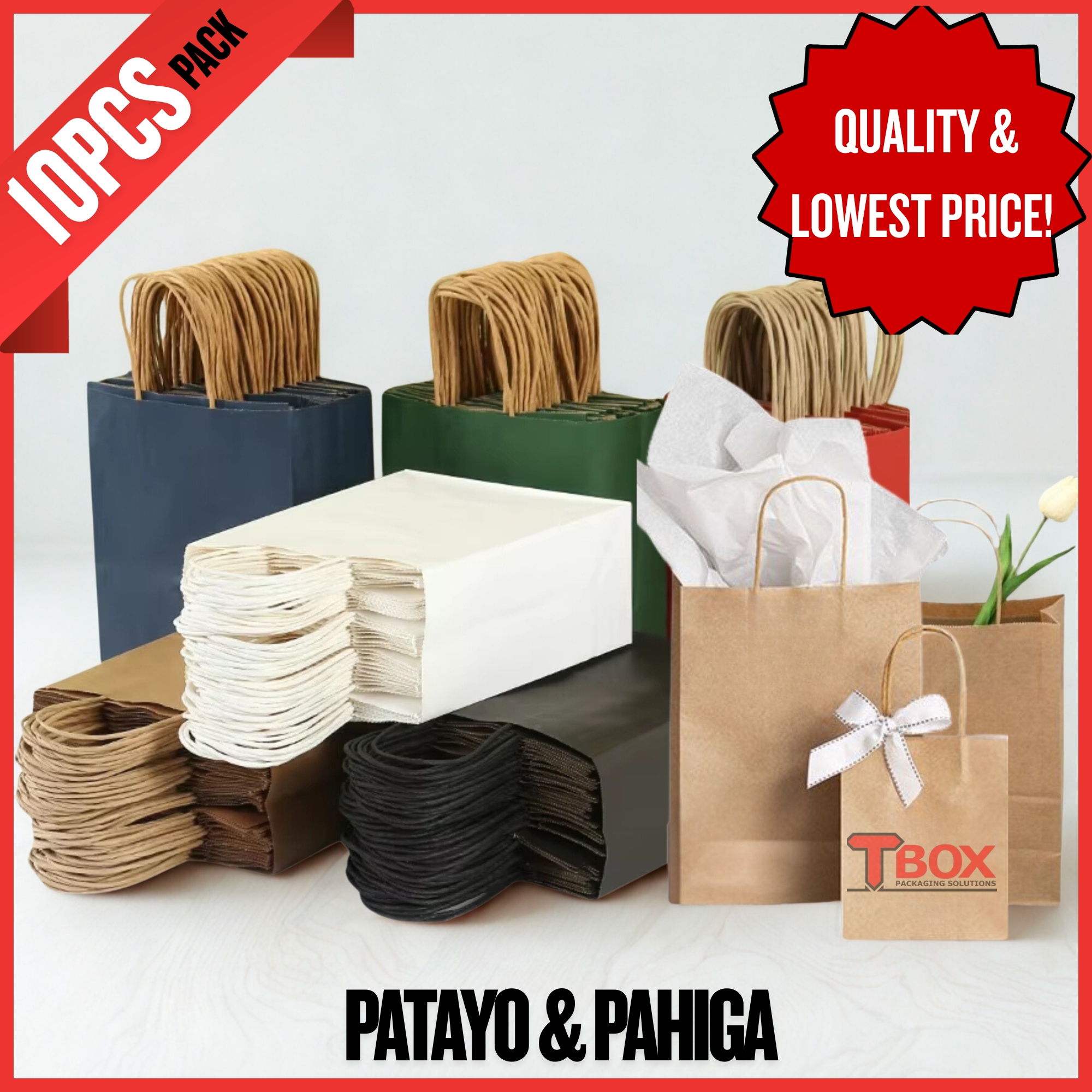 10Pcs Birthday Gift Bags Kraft Paper Bag with twist Handle Hand bag Gift