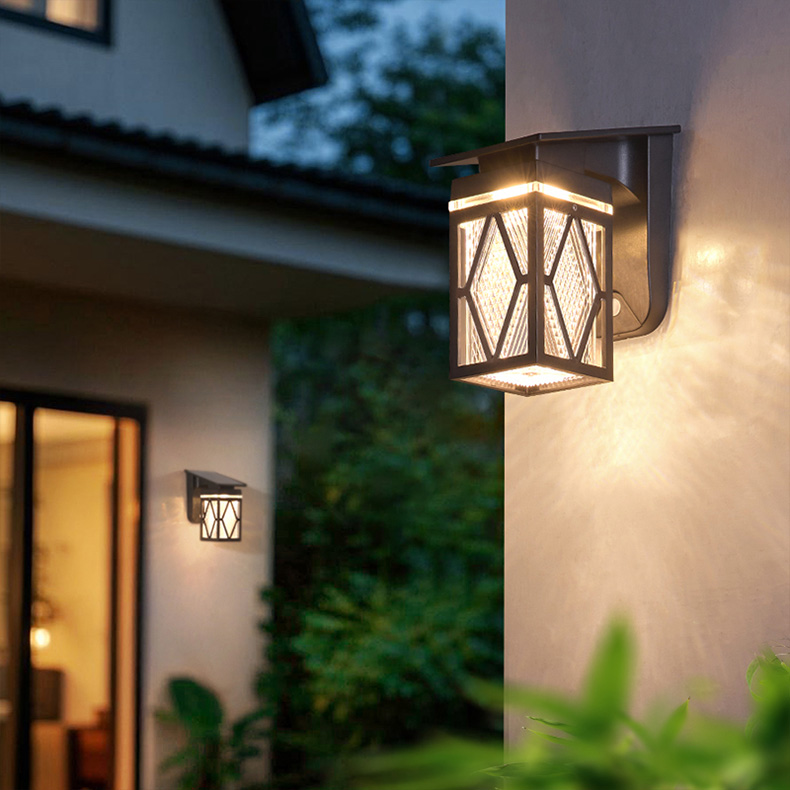 Outdoor LED Wall Light Solar Porch Scone Warm White Lights Down Modern Fixture Corridor Lamp Black