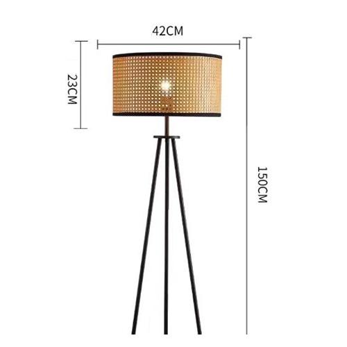GiftDeal Tripod Wood Floor Lamp with Rattan and Fabric Shades Modern Farmhouse Style for Living Room Bedroom Office