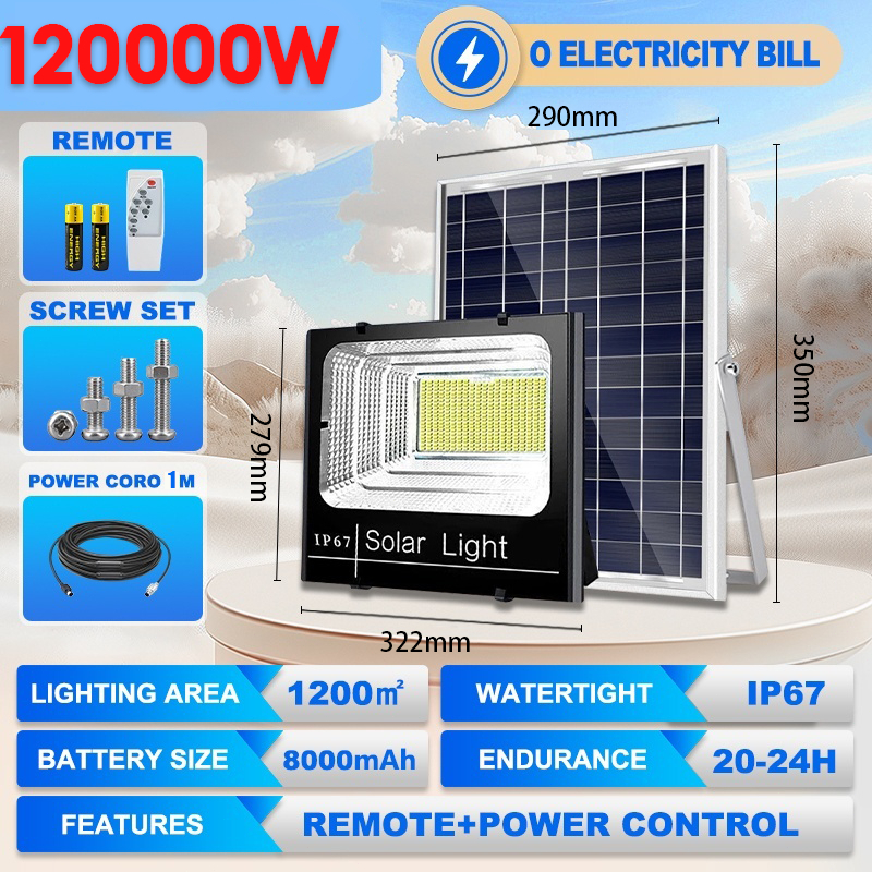 【 BUY 1 TAKE 2 】solar flood light 8000W outdoor waterproof IP68 original 909LED 980000mAh with solar panel garden lamp room night light bulb for courtyard automatic with remote control christmas decorations 2026 As low as 129 pesos