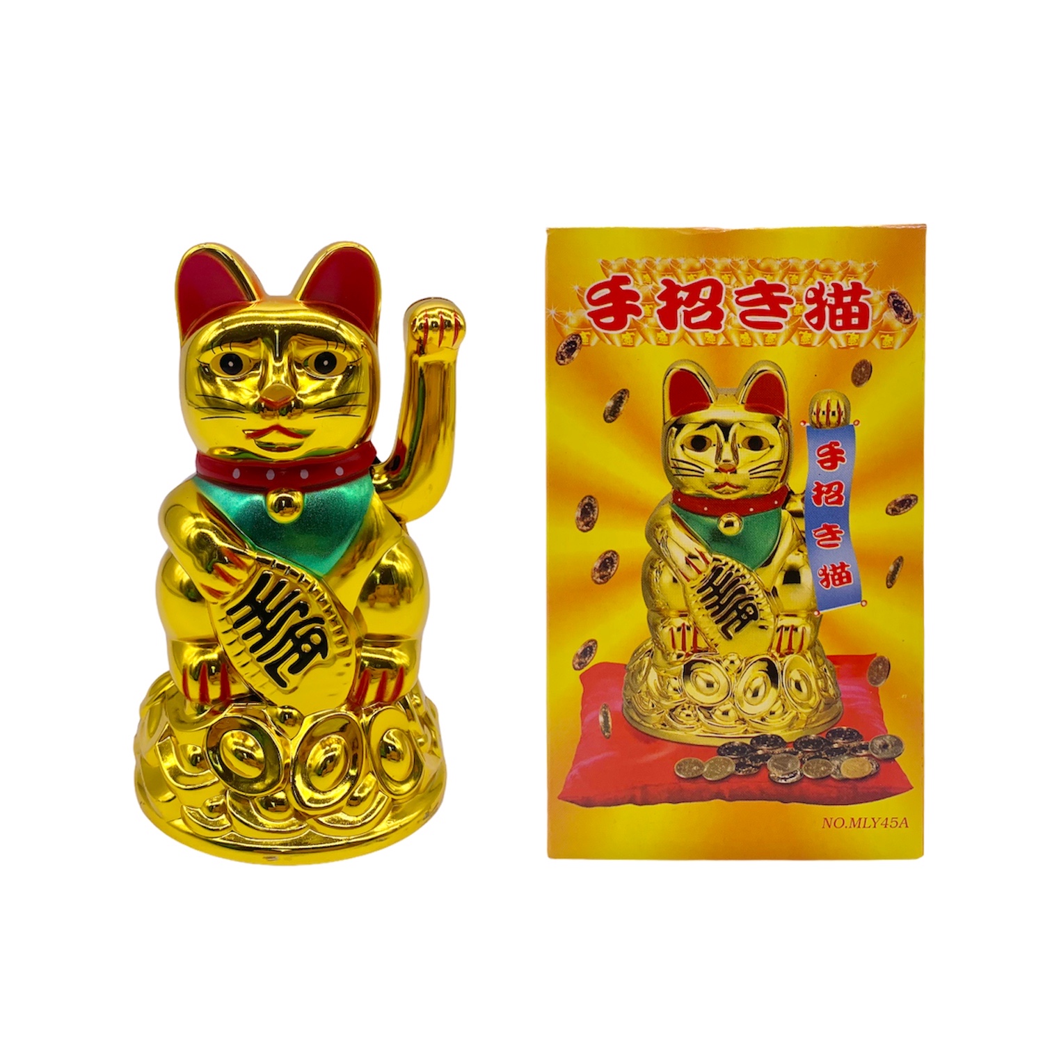 Gold Feng Shui Lucky Cats Lucky Beckoning Waving Wealth Cat w/battery NO:MYL45A