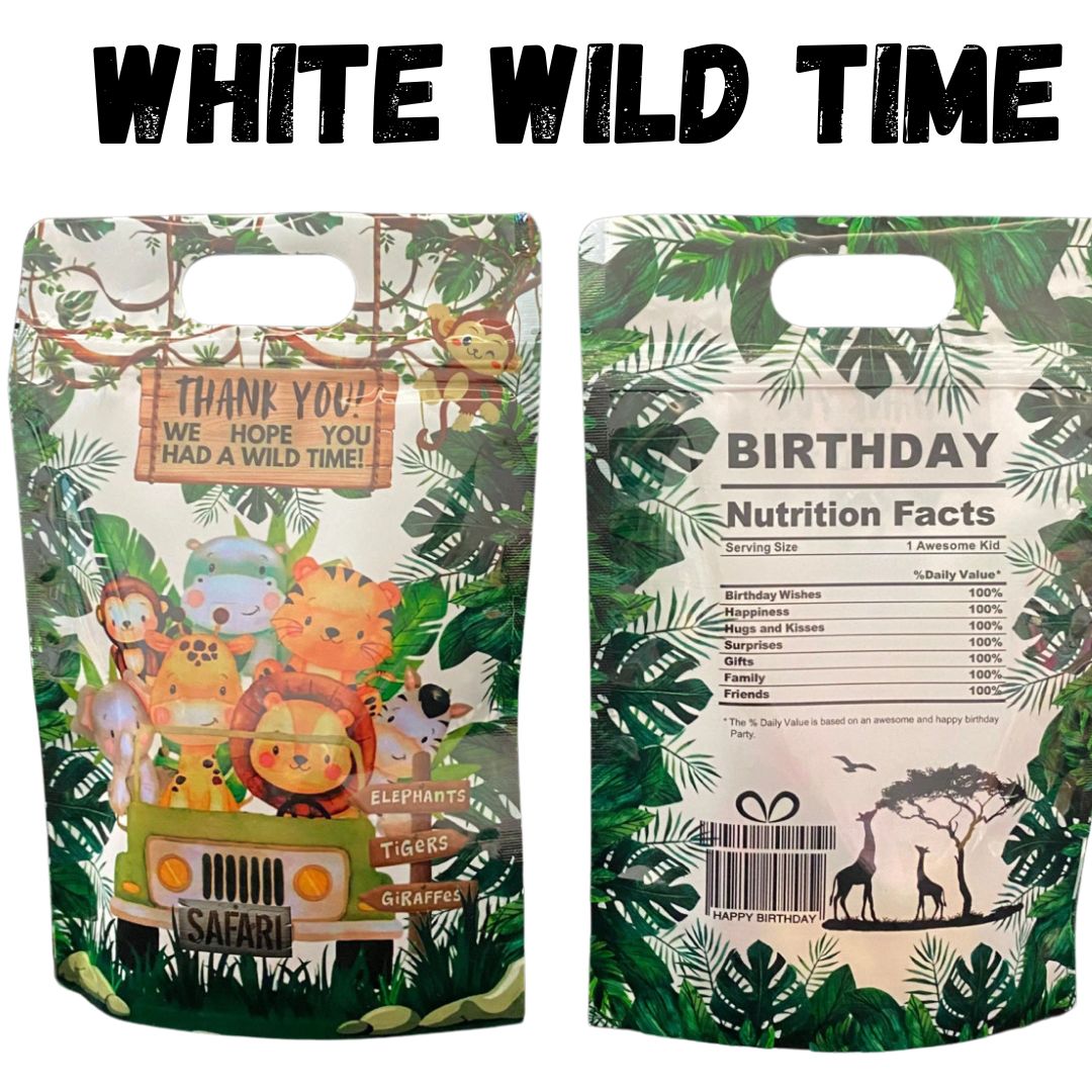 30pcs Safari Theme Zipper Chips Bags Candy Bags Loot Bags Wild One Zookeeper Animals Favor bags