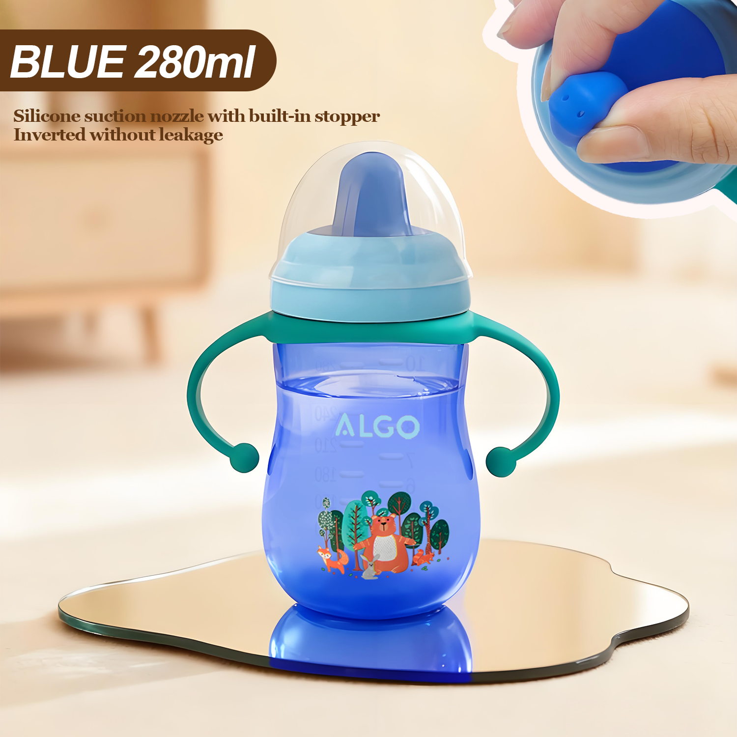280ml/9.47oz Childrens Training Cup Silicone Duckbill Cup Anti-colic Baby Bottle Choke-proof Duckbill Water Cup Made of Safe Material BPA-free With Handle High Temperature Resistant and Easy to Clean