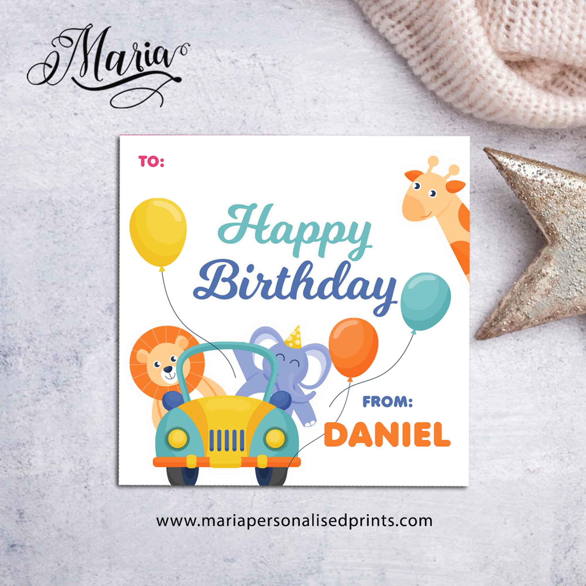 Maria Personalized Birthday Greeting Tags or Stickers Design A-Z