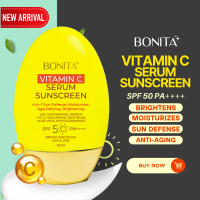 BONITA Vitamin C Serum Sunscreen SPF 50 PA++++ | Daily Use Facial Neck & Body | 4-in-1 UV Protection Moisturizer Anti-Aging Brightening Sun Protection Sensitive  Organic Lightweight Daily Repair Niacinamide Papaya Moisturize Hydrate Comfort Skincare
