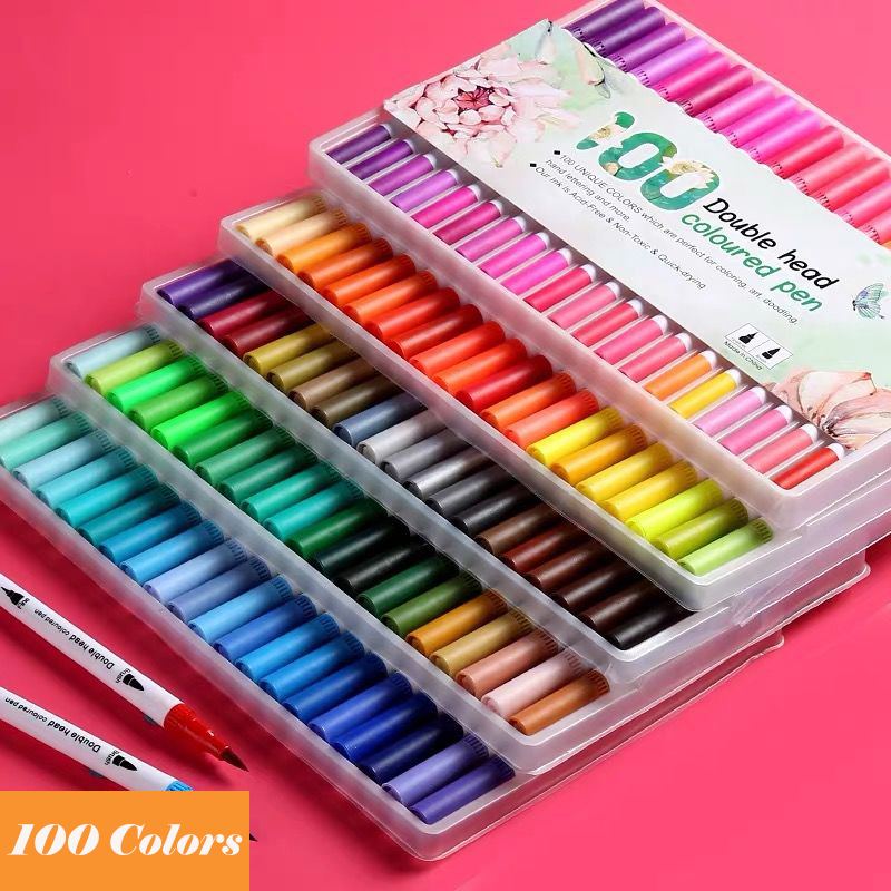 100 Colors Watercolor Brush Pen Dual Tip Brush Art Sketching Markers Drawing Set Painting Drawing Art Supplies Marker Set Calligraphy Fineliner Pens Calligraphy Pen Set