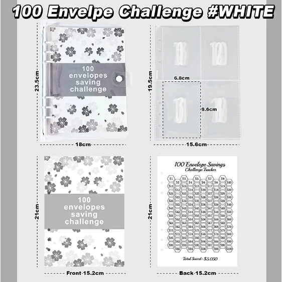 100 Envelope Challenge loose-leaf Notebook 100-day Money Saving Notebook Challenge Cash Savings Ins Sakura Metal Button 100 Envelopes Money Saving Challenge
