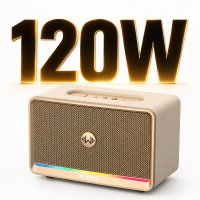 W-KING H330 120W High Power Wooden Bluetooth Speaker V5.4 – 5.5″ Subwoofer 45W Fast Charging Power Bank Function RGB Light Deep Bass Adjustment