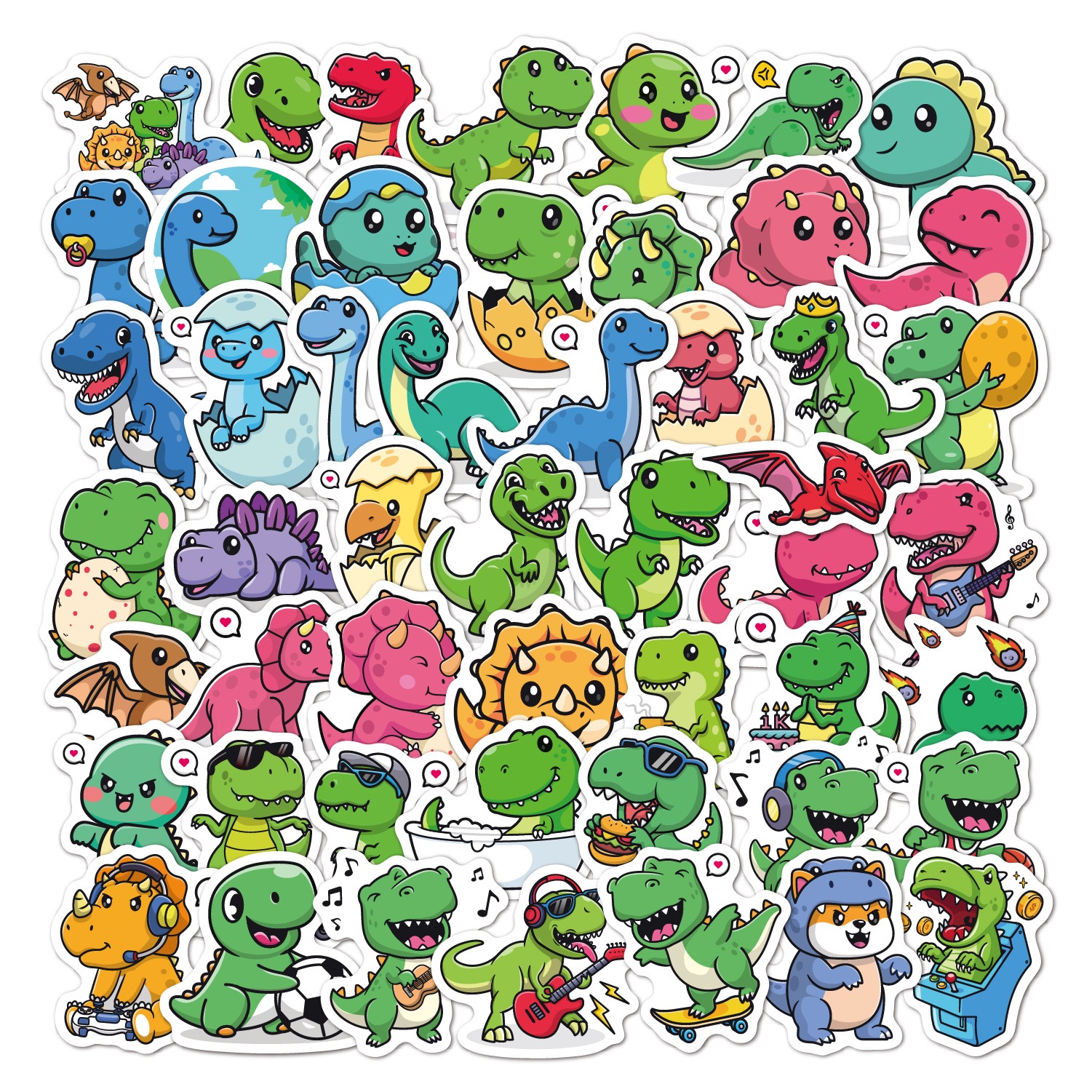 50Pcs Cartoon cute Dinosaur Stickers Waterproof Decals DIY Decorating Guitar Notebook & Luggage