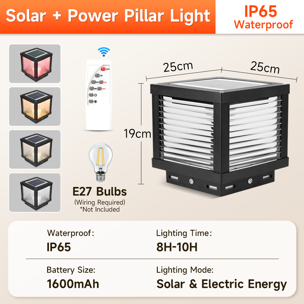 LED Solar Post light 4 Colors Outdoor IP65 Waterproof Gate Light Solar Fence Lamp With Remote Control For Gate Yard Garden Balcony Courtyard Villa