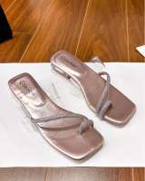 BEDILz2025 Korean new fashion all-match square head transparent mid-heel womens shoes