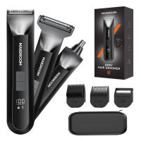 Upgraded Maxgroom 3-in-1 Waterproof USB Rechargeable Men Body Hair Trimmer Wet Dry Pubic Groin Shaver Groomer with LED Lighting for Sensitive Skin