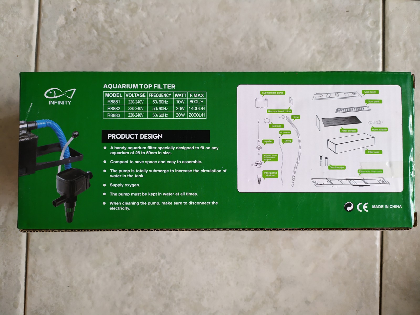 Infinity Aquarium Top Overhead Filter 10 Watts R8881 For 10 20