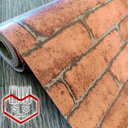 SC Wallpaper Brown Bricks High Quality Self Adhesive 3D Waterproof Pvc Wall Sticker decor decoration paper for closet cabinet shelves door furniture Home Office Living Room Kitchen Bedroom Toilet Bathroom Restaurant Outdoor Garden Background