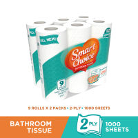 SMART CHOICE BATHROOM TISSUE - 2PLY - 9 ROLLS x 2 PACKS - 500 PULLS 1000 SHEETS