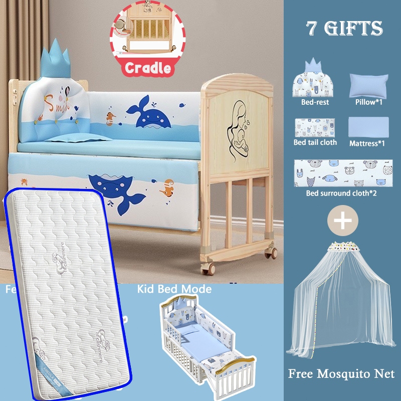 Baby Crib Baby Cot Solid Wood Crib Multifunction Cradle Bed Crib For Baby With Mosquito Mattress