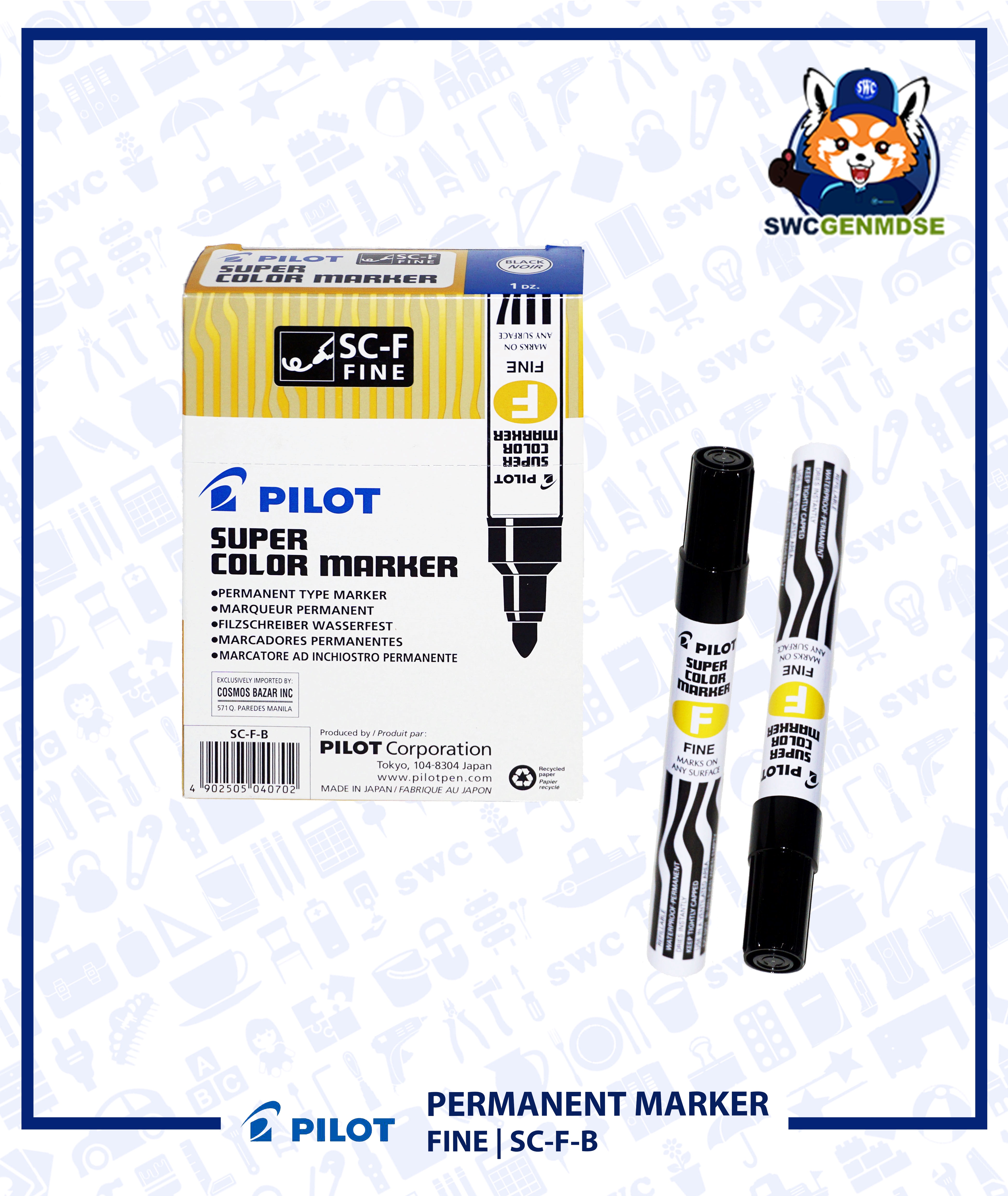 PILOT Super Color Marker | Permanent Marker | Fine SC-F-B | Broad SC-B-B | Sold Per Box (12s)