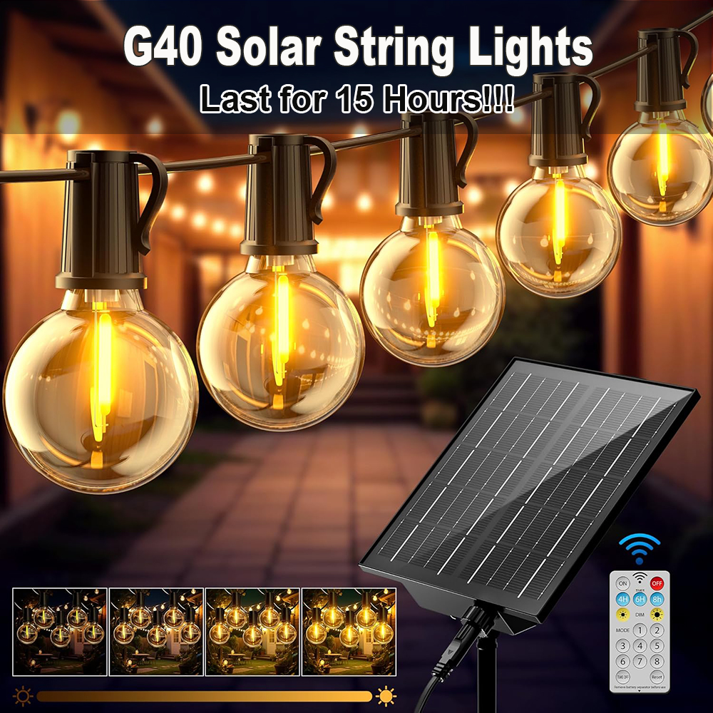 10-20m 32/42Bulbs Solar bulb string lights waterproof G40 party light hanging LED outdoor garden globe Lighting Remote Dimmable Shatterproof Holiday Home Patio Decor