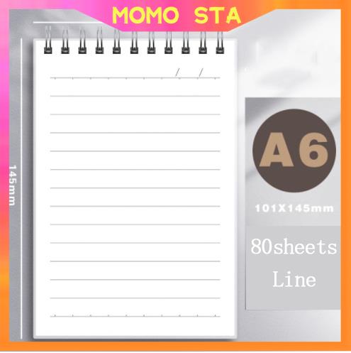 MOMO Vertical Spring Notebook 80Sheets A5/B5/A4/A6 Notepad Transparent PP Cover Coil Binder Stationery