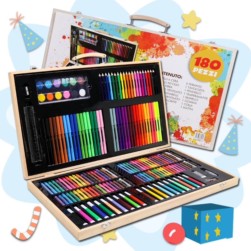 Unicorn Design 145pcs Art set Aluminum Case Painting Pen Stationery Set Watercolor Pens Crayon Marke