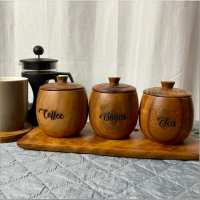 Luid Lokal Condiment Canister Spice Jar with Cover Acacia Wood