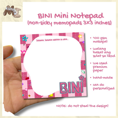 BINI Mini Notepad Memo FREE BINI CHIBI STICKERS 40 leaves 3x3 inches ...