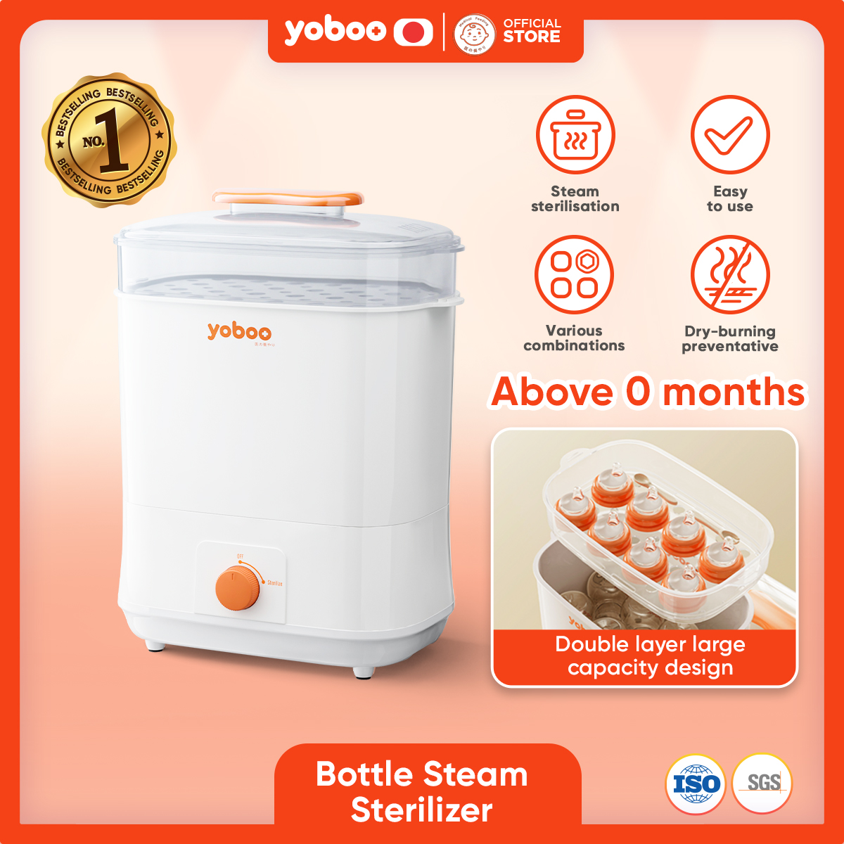 Yoboo Bottle Sterilizer 6.8L | Double Layered | Detachable | Easy to Use | PP Material