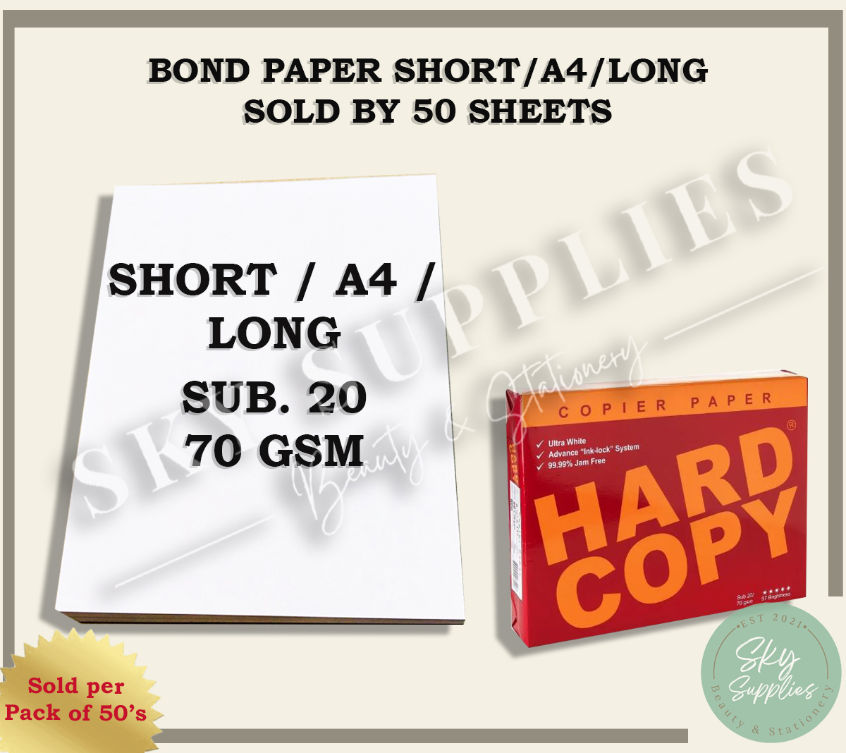 50pcs HARD COPY PAPER A4/SHORT/LONG