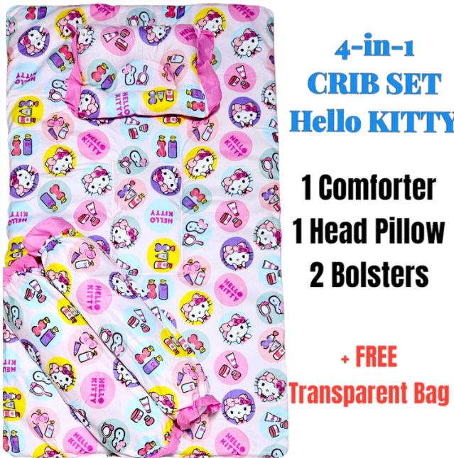 4-in-1 Crib Set or 3-in-1 Bolster Set for Newborn Baby Boys and Girls Baby Bed Comforter CribSet with Head Pillow and Bolsters Hotdog Bolster Pillows Infant New born Beddings