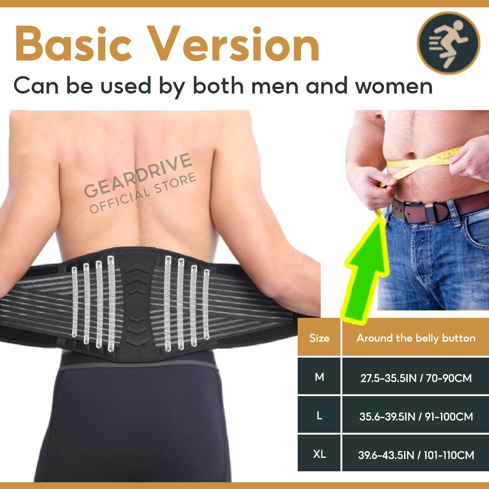 GEARDRIVE Lumbar Waist Support Belt for Lower Back Pain Relief/Breathable Lower Back Brace for Sciatica Herniated Disc Scoliosis Back Pain Relief Heavy lifting/Lumbar Brace and Back Support Belt for fitness basketball sedentary work cycling running