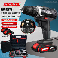 MakitaJapan Original Electric Impact Drill 168V Cordless Hand Drill Power Tools Hammer Drill Drill Double-Speed Cordless Drill 2 Li-Ion Battery Multifunctional Electric Drill Screwdriver with LED Light Accessory Set