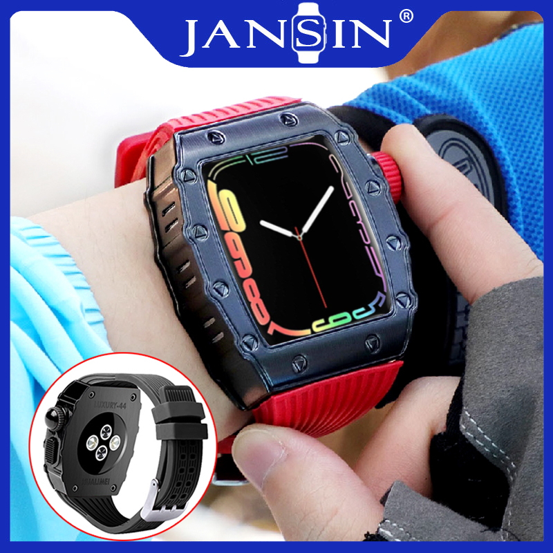 Luxury Aluminum Alloy Case สายนาฬิกา Apple Watch Ultra/Ultra 2 49mm สายซิลิโคน สาย Silicone Belt iwatch series 9/se 2/8/7/6 5 4 SE 41mm 45mm 40MM 44MM สายรัดข้อมือยาง Rubber Band Metal Modification Kit ราคา 2,220 บาท*ส่งฟรี