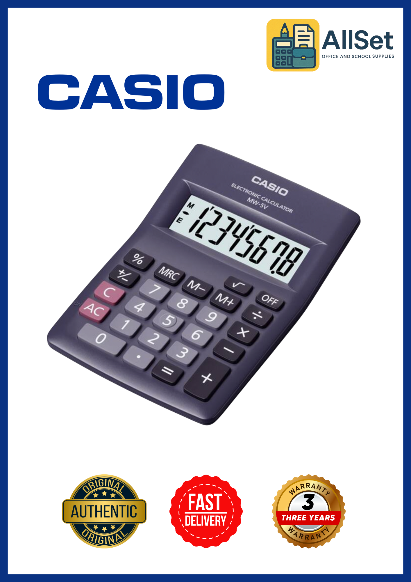 Casio MW‑5V Compact 8-Digit Mini Desk Calculator