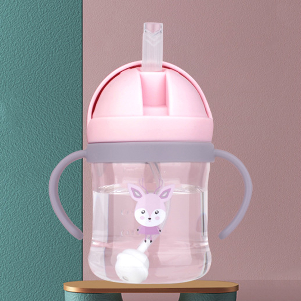 250ml Sippy Cup Baby Drinking Water Bottle with Anti-Leak Straw Gravity Ball & Non-Slip Handle