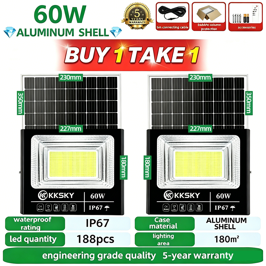 TOP SELLER [161.1K Sold] EEKOO Solar Lights BUY 1 TAKE 1 Heavy Duty Led Outdoor Flood Light Street Lamp with Panel Set IP67 Waterproof for Garden yard wall gate post Automatic With Remote control 5 Year Warranty