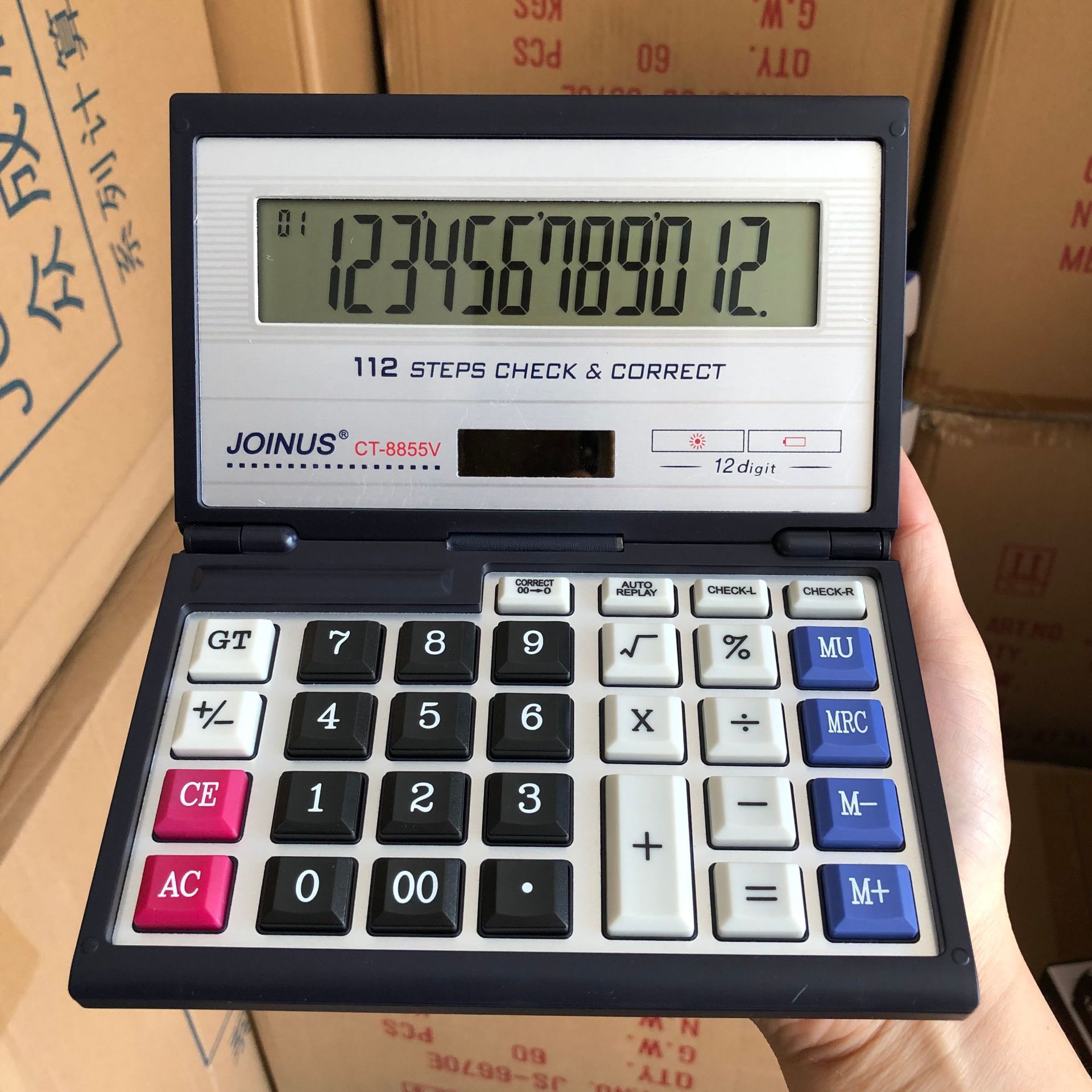 Solar powered automatic flip and add computer folding flip calculator