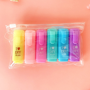 6Pcs/Pack Mini Highlighter Pens Set Cute Highlighters Lovely Cartoon Paint Marker Pen School Office