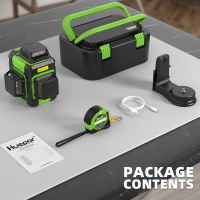 Huepar 12 Lines 3D Green Laser Level Horizontal And Vertical Cross Lines Auto Self-Leveling With Hard Case Rechargeable Li-ion Battery HM03CG